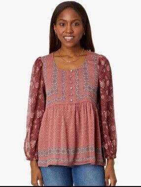Lucky Brand Women's Top Bohemian Long Sleeve Size Small